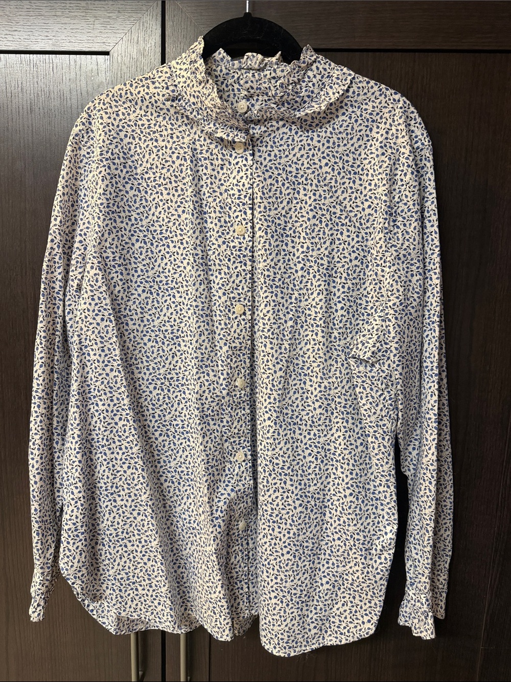 J. Crew White Blouse with Blue Ditsy Floral Print